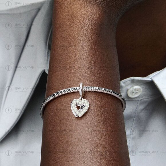 Pandora Pearlescent White Heart Double Dangle Charm - Picture 4 of 5